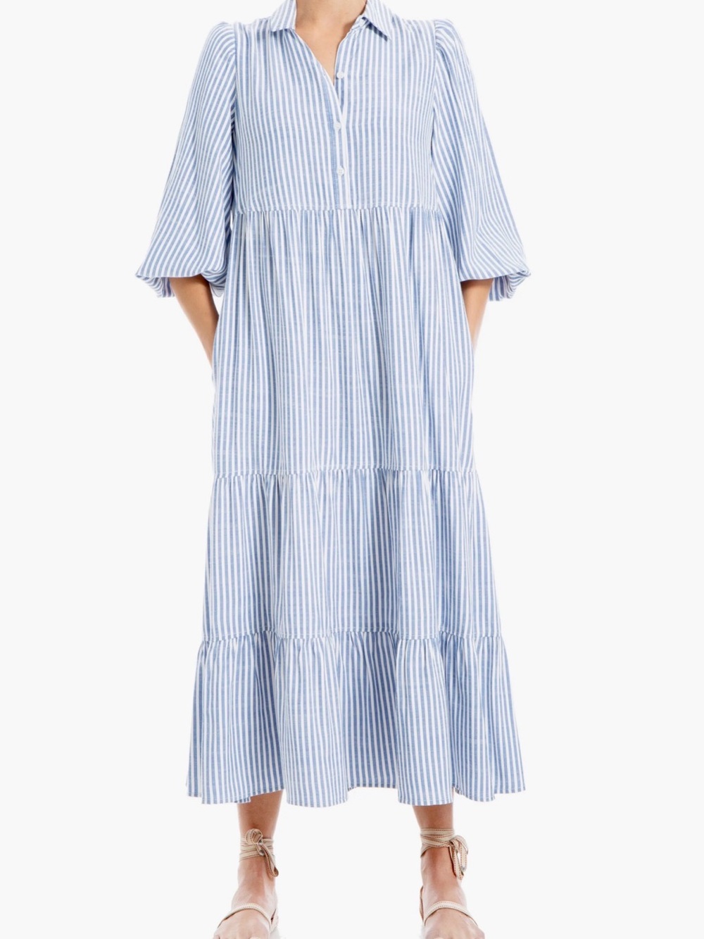 Max Studio Blue & White Striped Tiered Maxi Dress